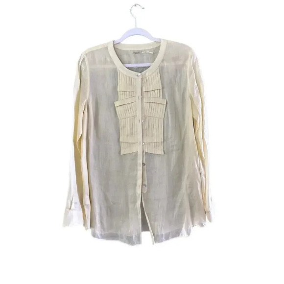 Max Studio Women's Ramie Cream Long Sleeves Button Down Shirt Size Large - Picture 2 of 8